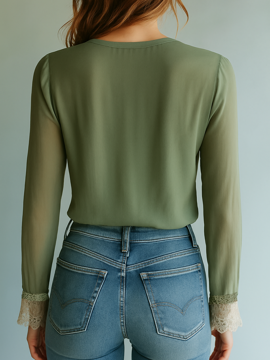Flora | Geblümte Bluse mit Spitzenbesatz
