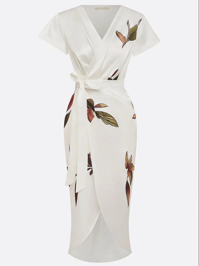 Michelle | Midikleid mit botanischem Wickeldesign