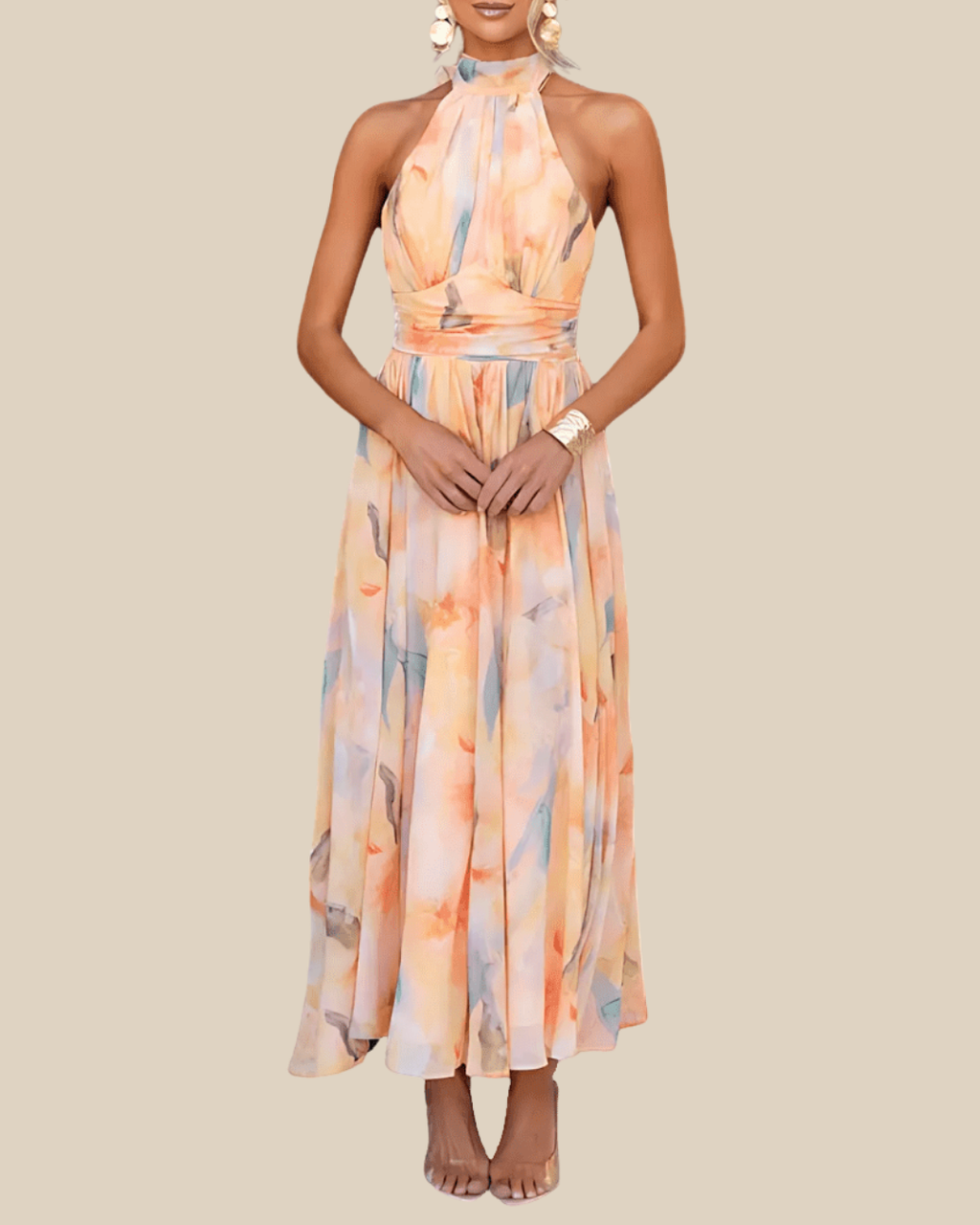 Rose | Maxikleid mit Neckholder-Trägern (Aquarell)