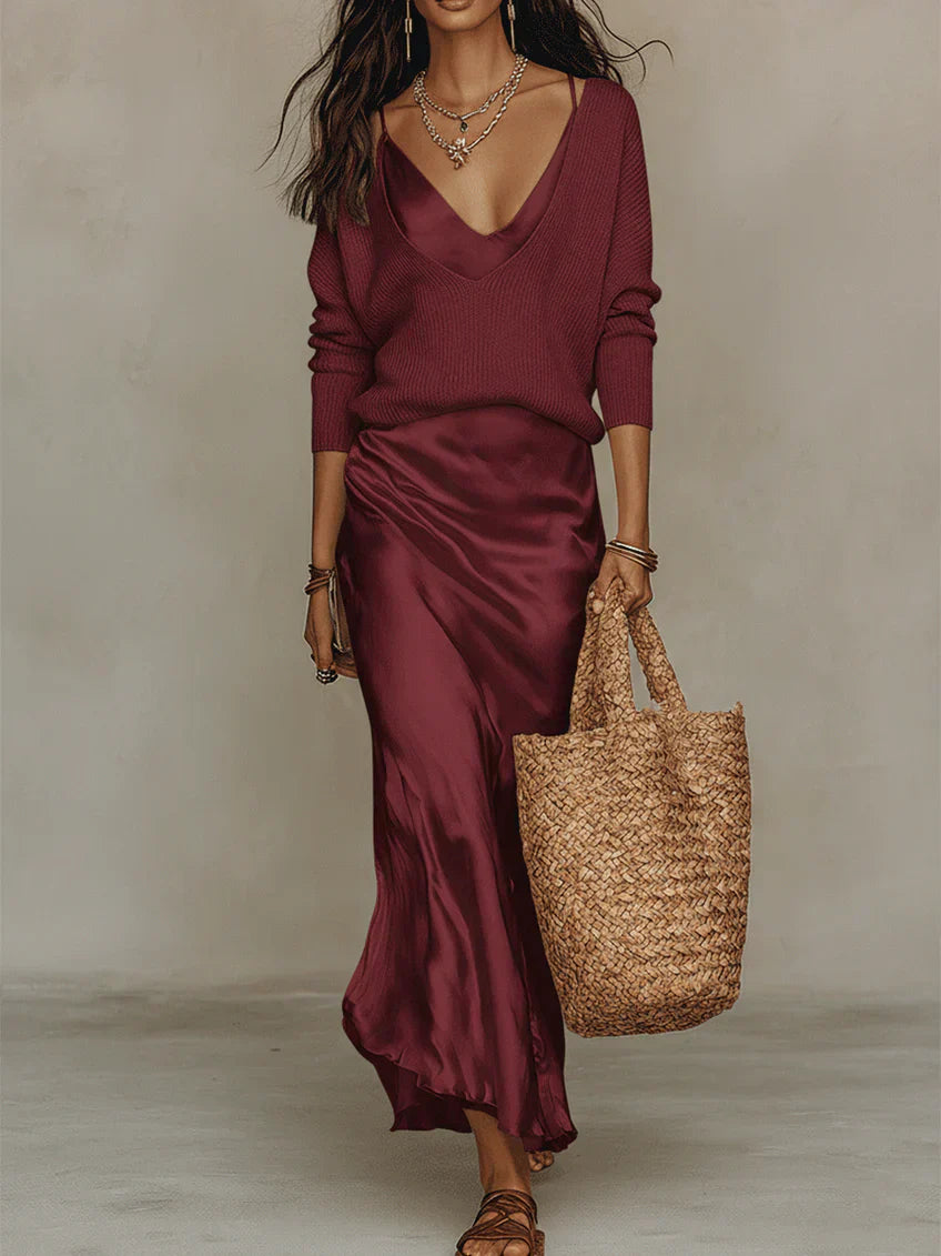 Solène | Elegantes Kleid Set mit Strickpullover
