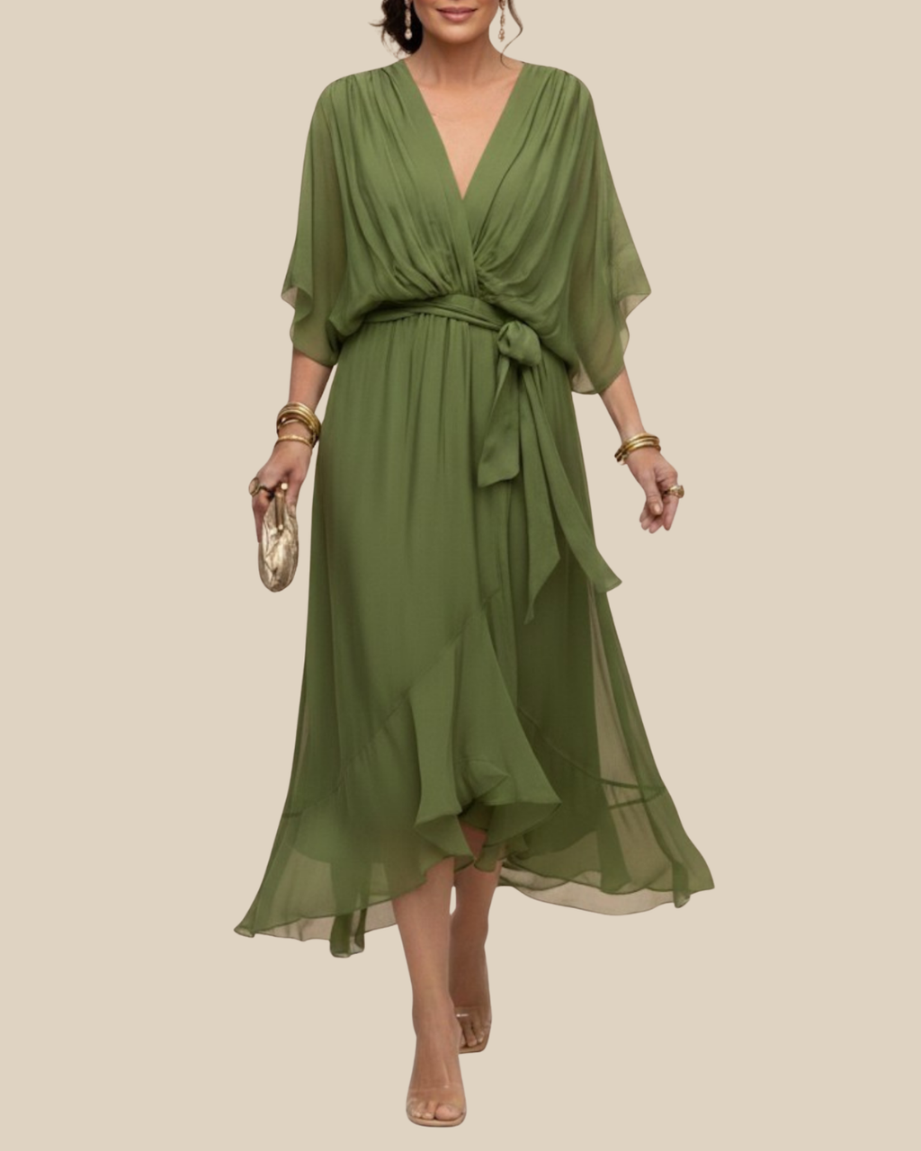 Aurora | Chiffon-Wickelkleid in Midilänge