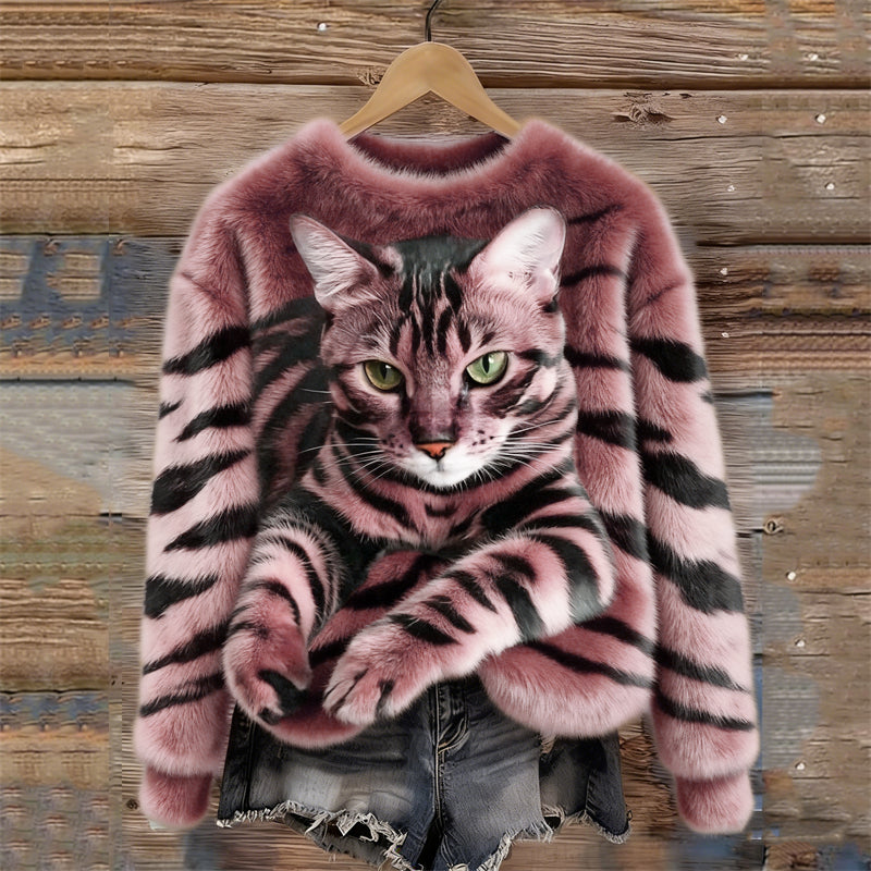 Rosilda - Sweat En Peluche Douillet À Motif Tigre Et Chat Tigré