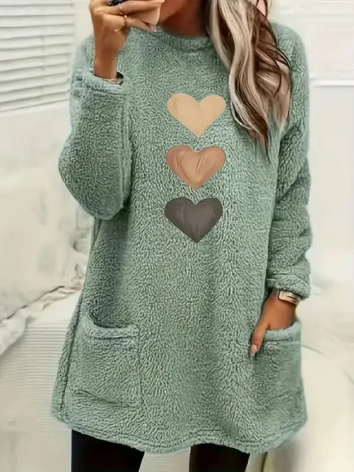 Édith - Sweatshirt Polaire Cœur Coloré avec Poches