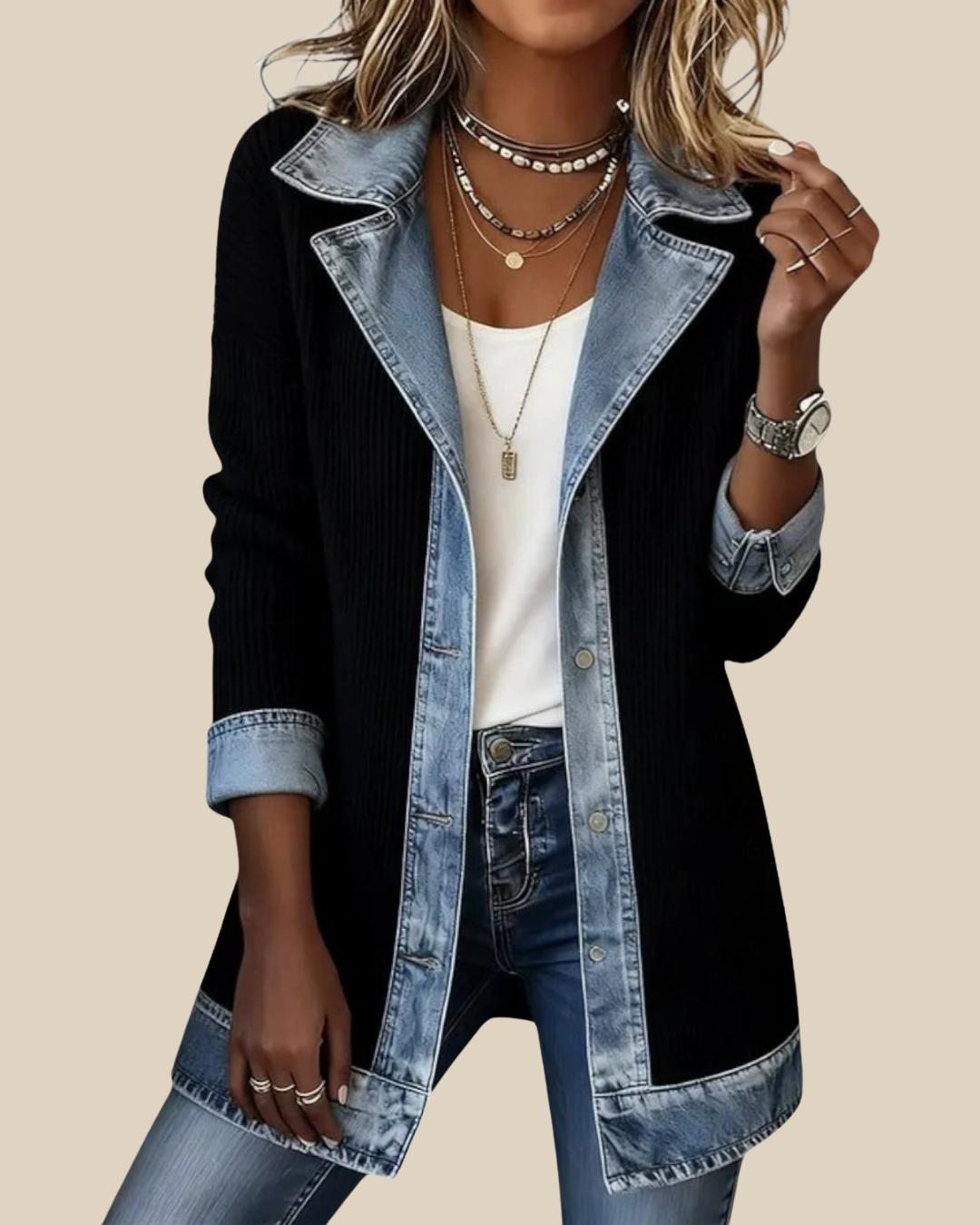 Bobbi | Lässige Patchwork Denimjacke