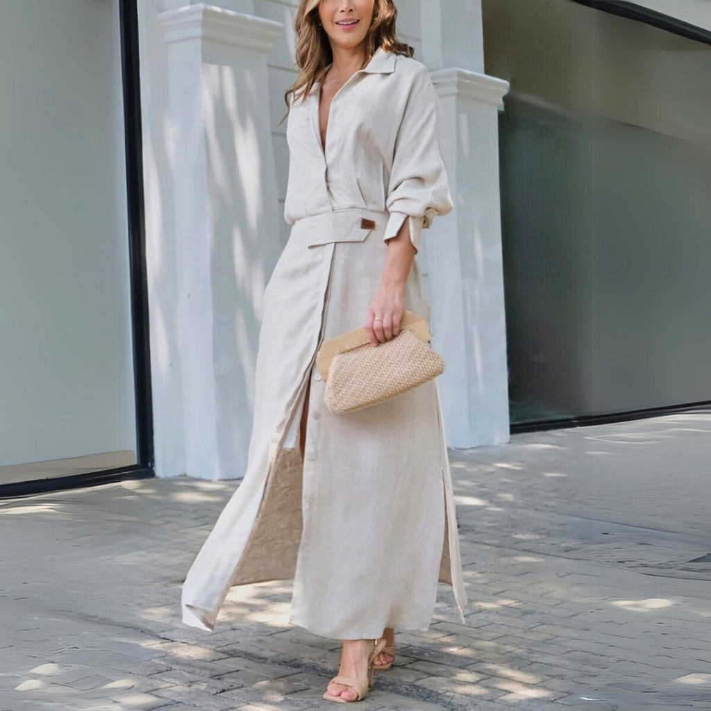 Sunny | Leinenmischgewebe Hemd-Maxikleid