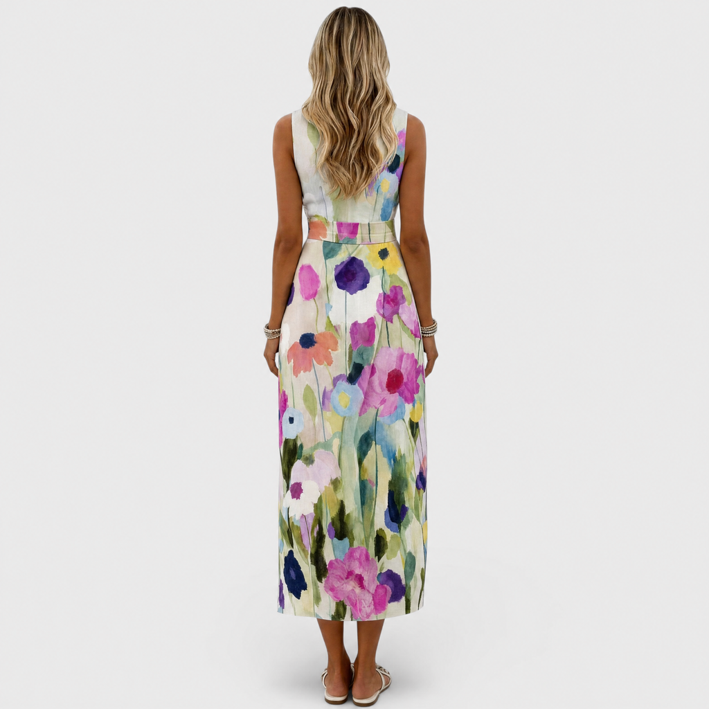 Carmina | Elegantes Midikleid mit Aquarellblumen