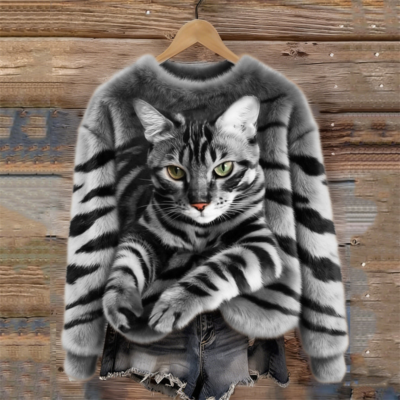 Rosilda - Sweat En Peluche Douillet À Motif Tigre Et Chat Tigré