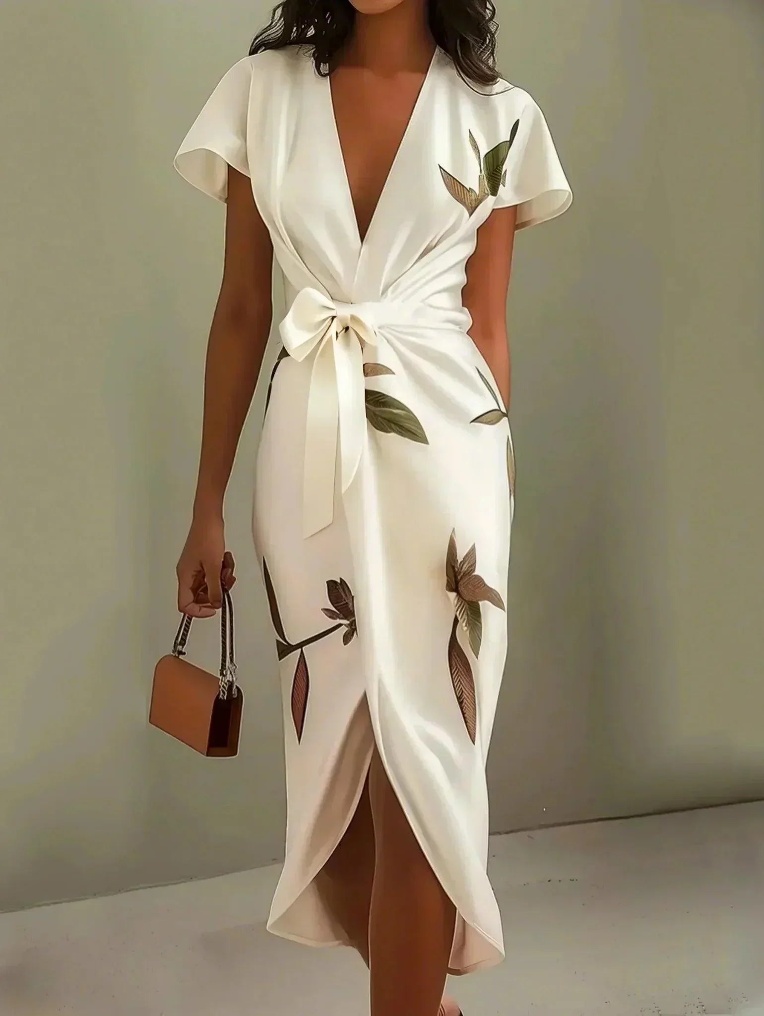Michelle | Midikleid mit botanischem Wickeldesign