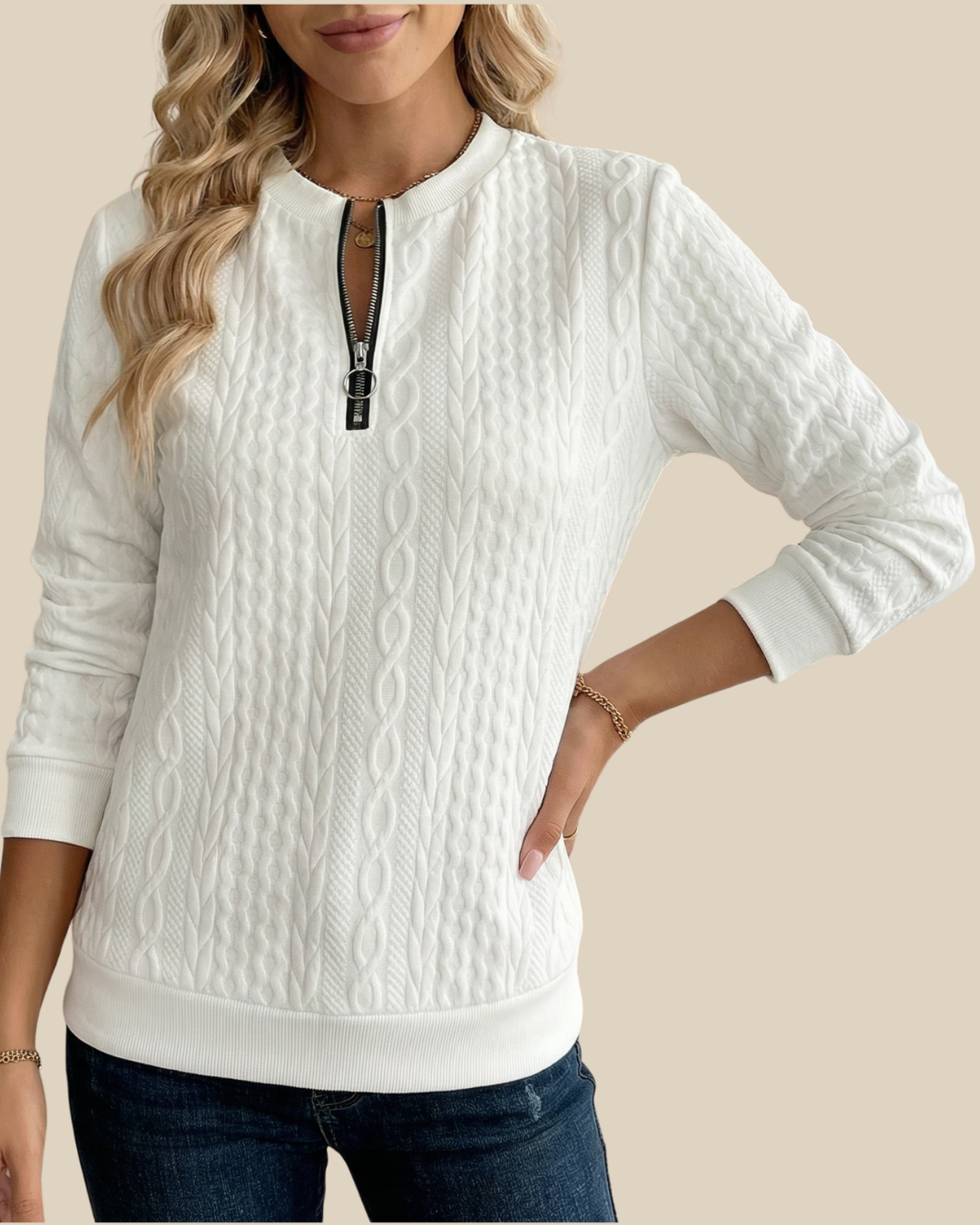 Katie | Half Zip-Zopfstrickpullover