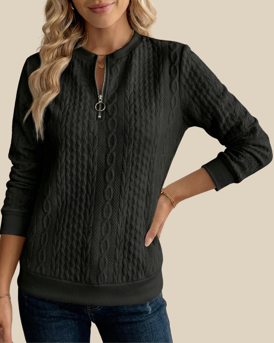 Katie | Half Zip-Zopfstrickpullover