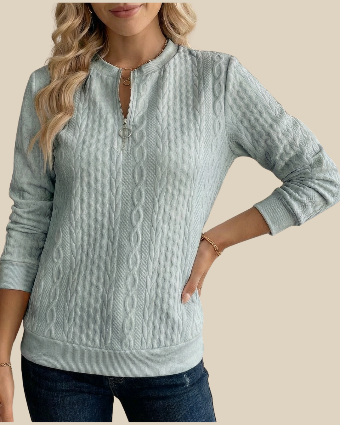 Katie | Half Zip-Zopfstrickpullover