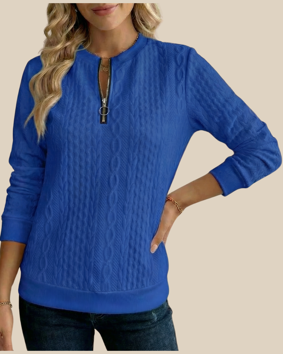 Katie | Half Zip-Zopfstrickpullover