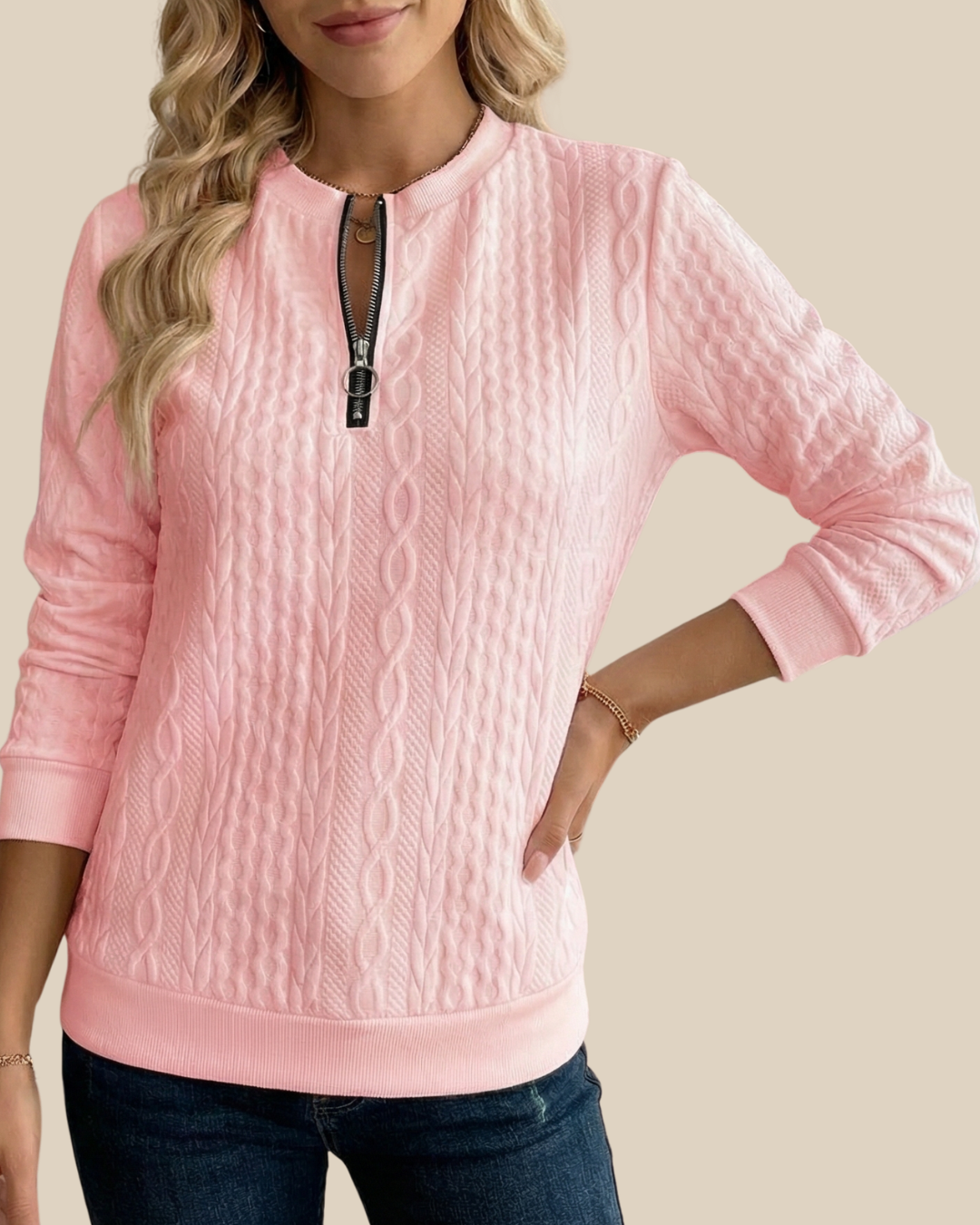 Katie | Half Zip-Zopfstrickpullover