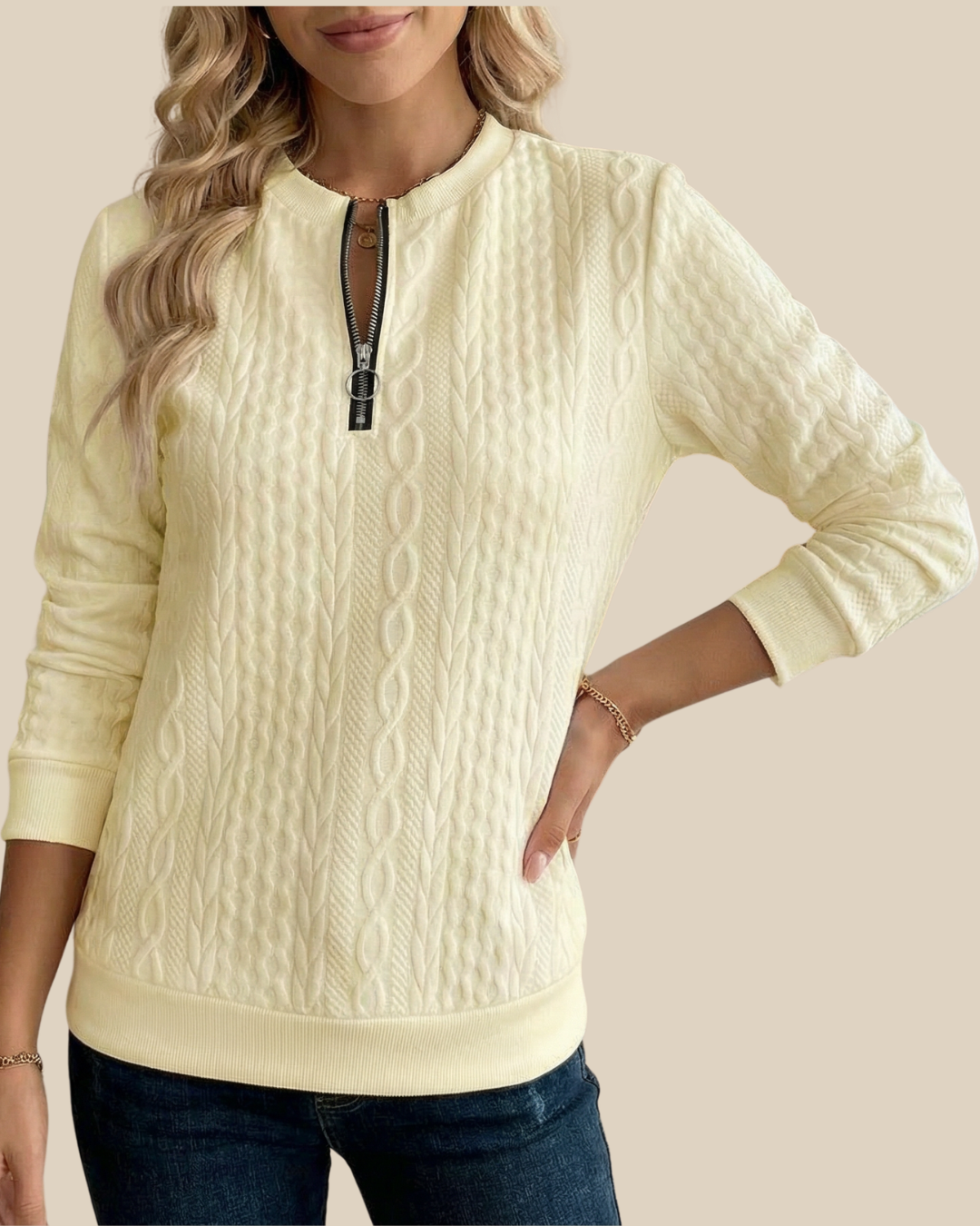 Katie | Half Zip-Zopfstrickpullover
