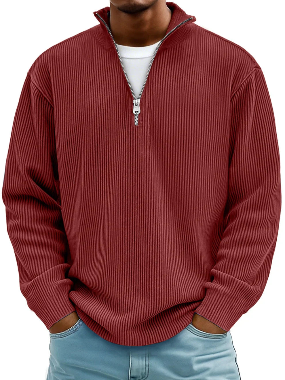 Marc Rippstrickpullover mit Reißverschlusskragen