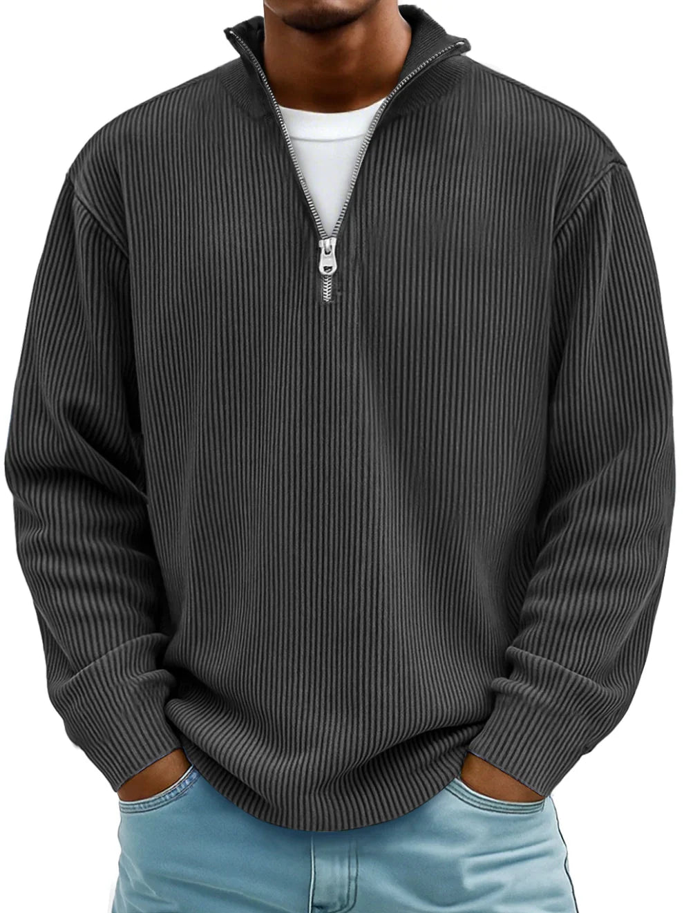 Marc Rippstrickpullover mit Reißverschlusskragen