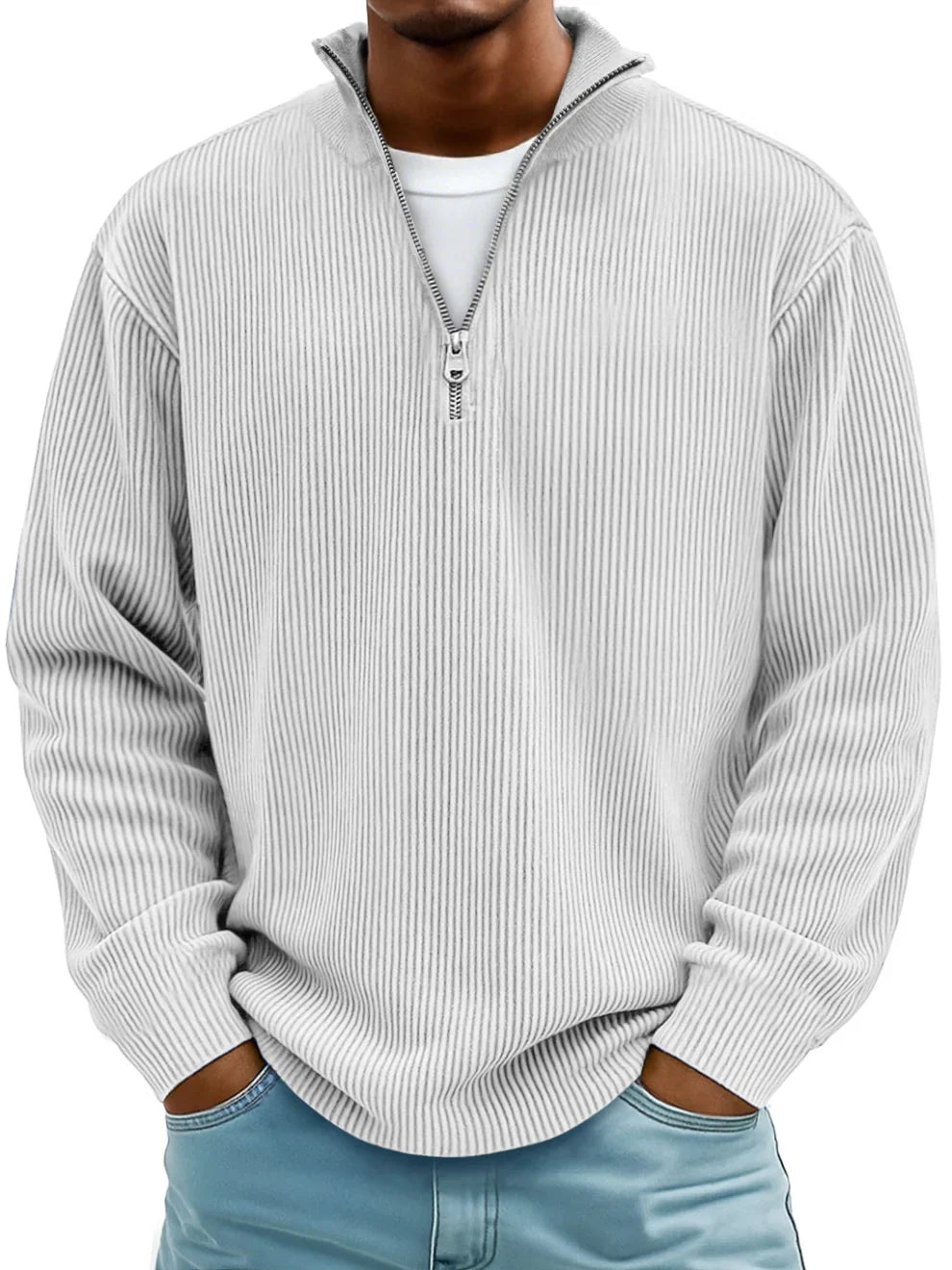 Marc Rippstrickpullover mit Reißverschlusskragen