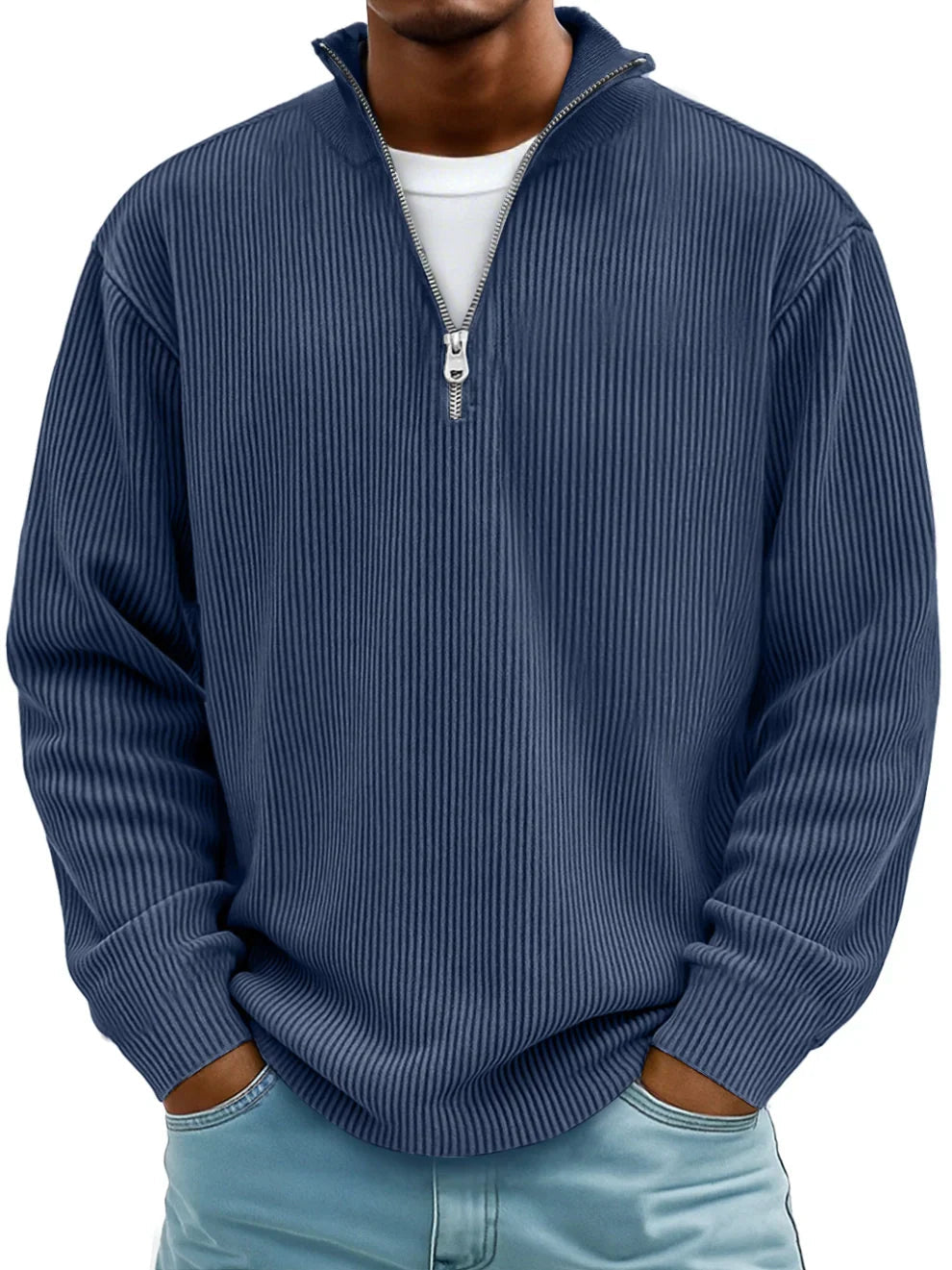 Marc Rippstrickpullover mit Reißverschlusskragen