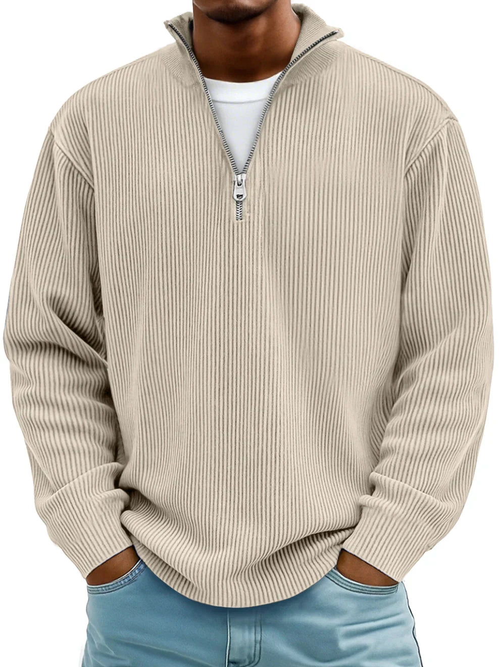 Marc Rippstrickpullover mit Reißverschlusskragen