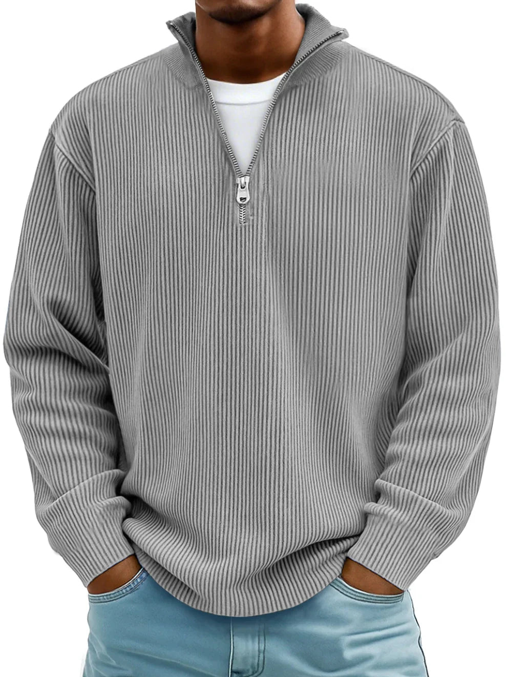 Marc Rippstrickpullover mit Reißverschlusskragen