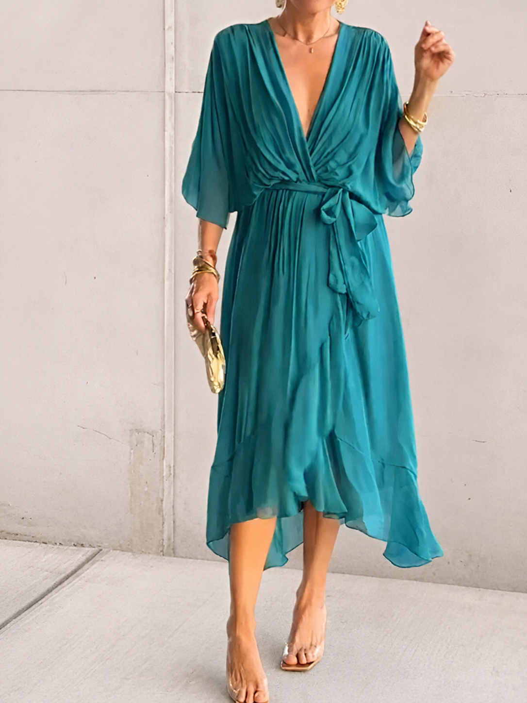 Aurora | Chiffon-Wickelkleid in Midilänge