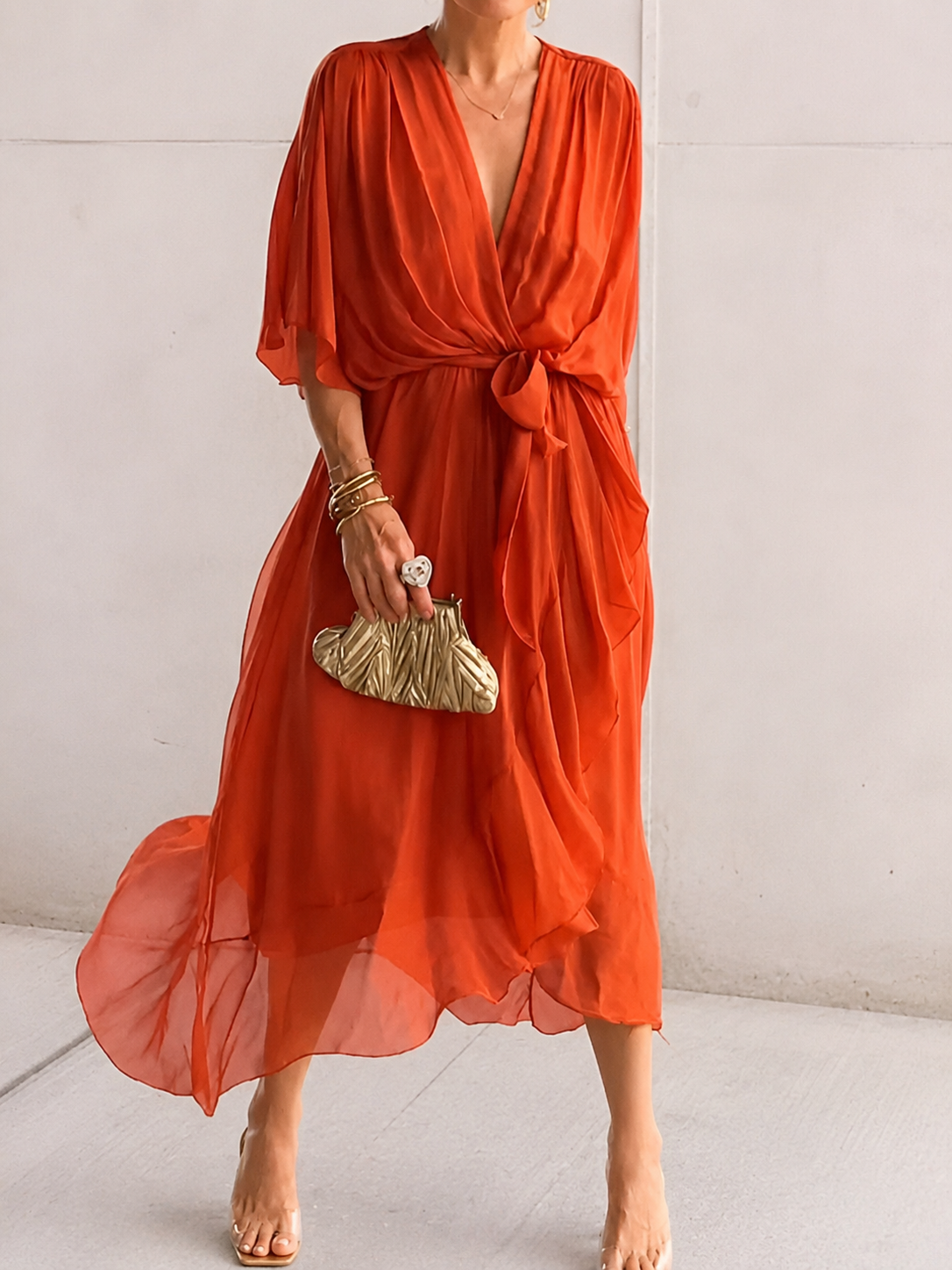Aurora | Chiffon-Wickelkleid in Midilänge