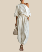 Susan | Elegantes Zweiteiler Set in Leinenoptik