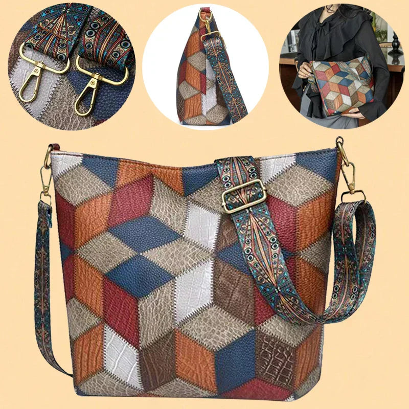 Eveline - Sac À Main En Cuir Véritable Style Mosaïque