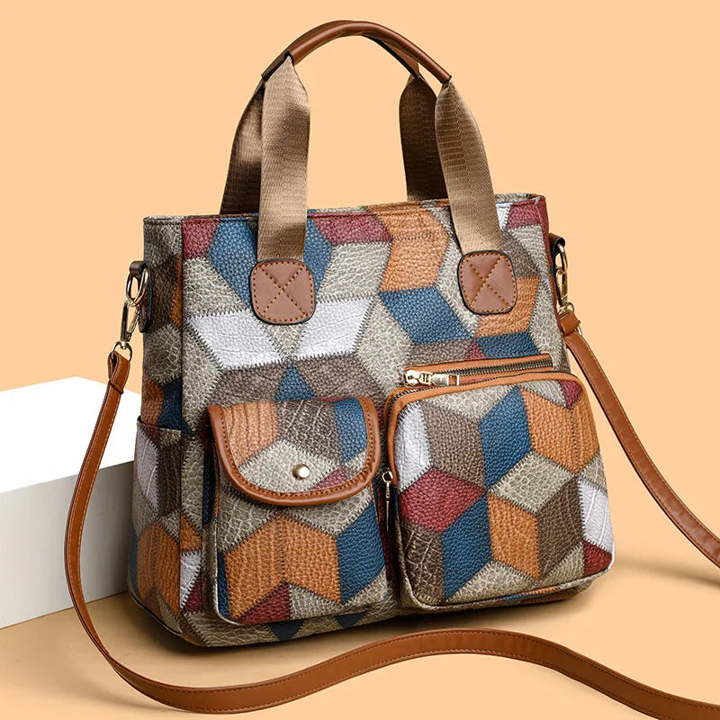 Eveline - Sac À Main En Cuir Véritable Style Mosaïque
