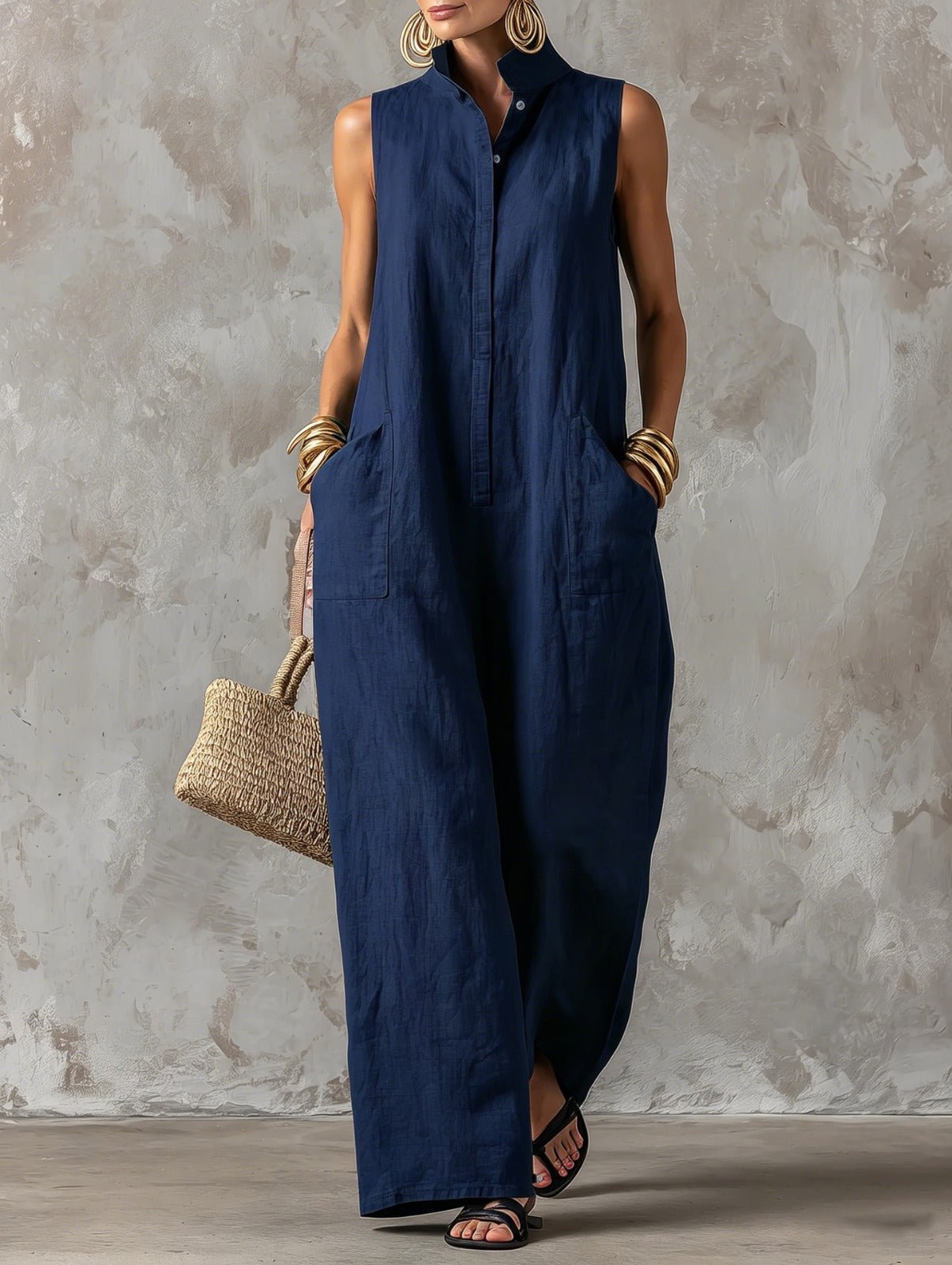 Stacy | Ärmelloser Jumpsuit mit weitem Bein