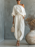 Susan | Elegantes Zweiteiler Set in Leinenoptik