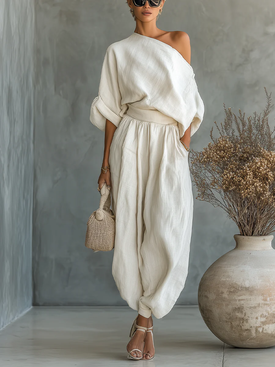 Susan | Elegantes Zweiteiler Set in Leinenoptik