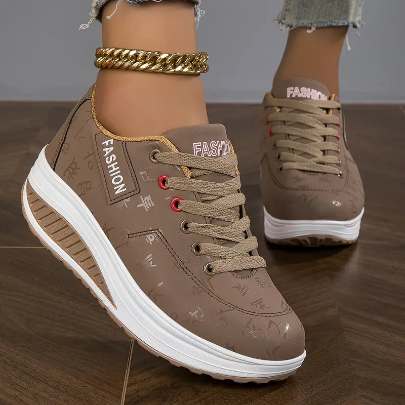 Florianne - Baskets femme plateforme lacets cuir synthétique confort quotidien