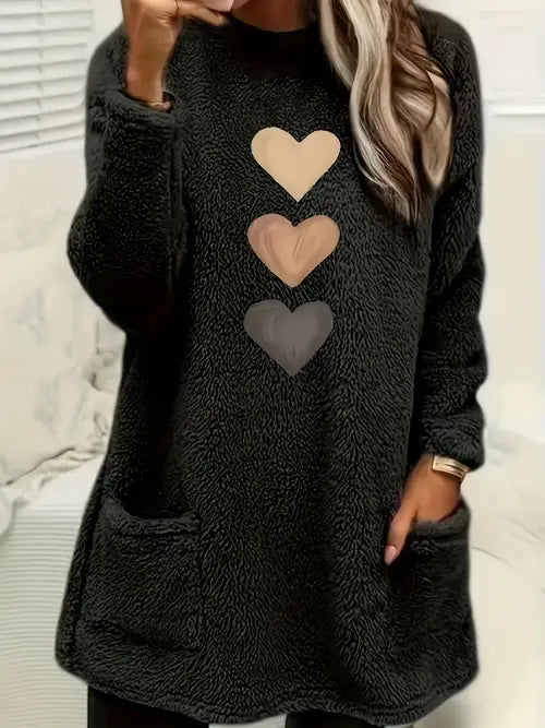 Édith - Sweatshirt Polaire Cœur Coloré avec Poches