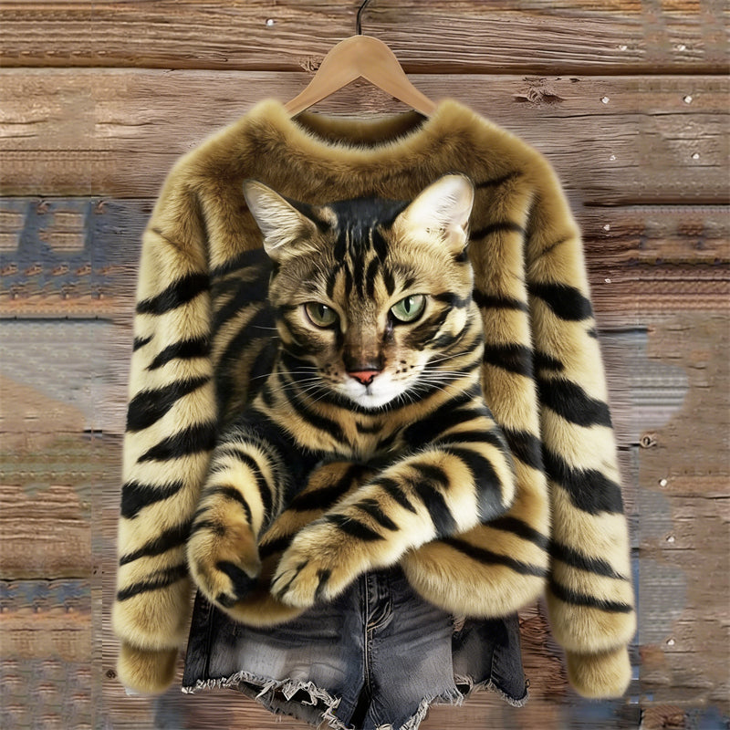 Rosilda - Sweat En Peluche Douillet À Motif Tigre Et Chat Tigré